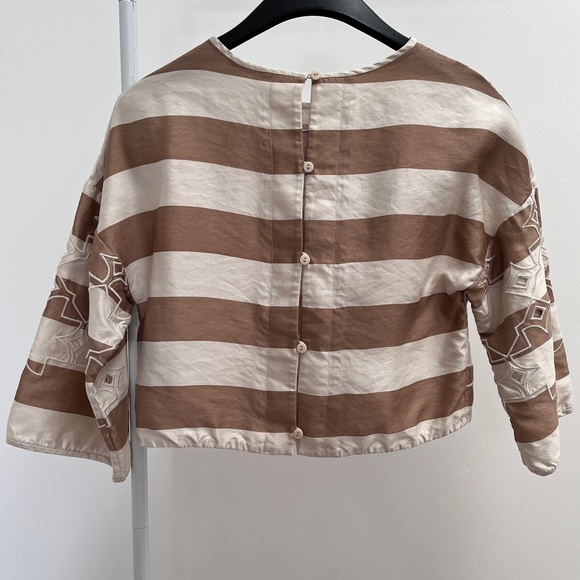 Tibi 100% silk striped embroidered top XS button back blouse stripes embroidery - Picture 9 of 9